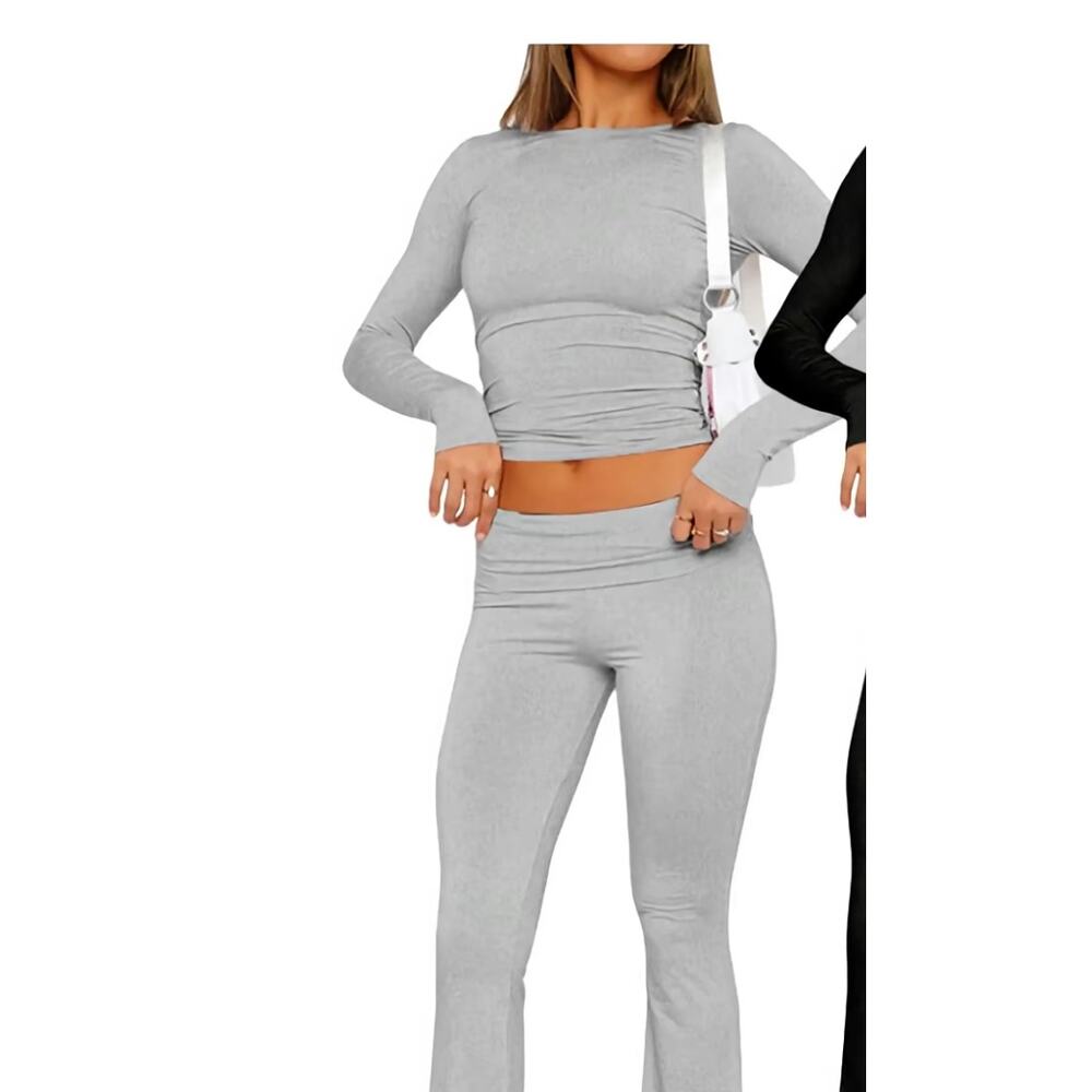 TikTok Famouse Heather Gray Long Sleeve Crop Top Shirt